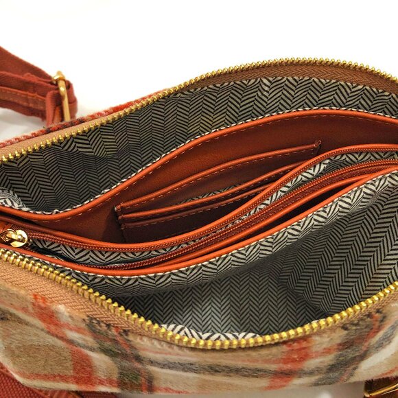 NWT Jen & Co Izzy Crossbody Wristlet Bag Black Cream Plaid 6.5x10x2 inches - Picture 5 of 9